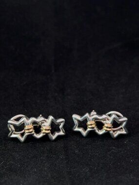 Tiffany & Co. Sterling Silver 18K Yellow Gold Double Star Heart Clip-On Earrings